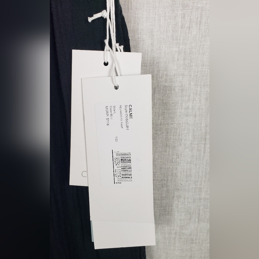 Calme Johnny Was Relaxed Fit Pant Black Gauze Cotton Large Casual Relax NWT $118 - Picture 4 of 5
